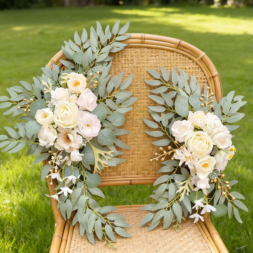 Wei's moment Guirlande de fleurs artificielle pour arche Lot de 2 pour panneaux de bienvenue de mariage Guirlande florale panneaux de cérémonie de réception de mariage Décoration (Blanc)