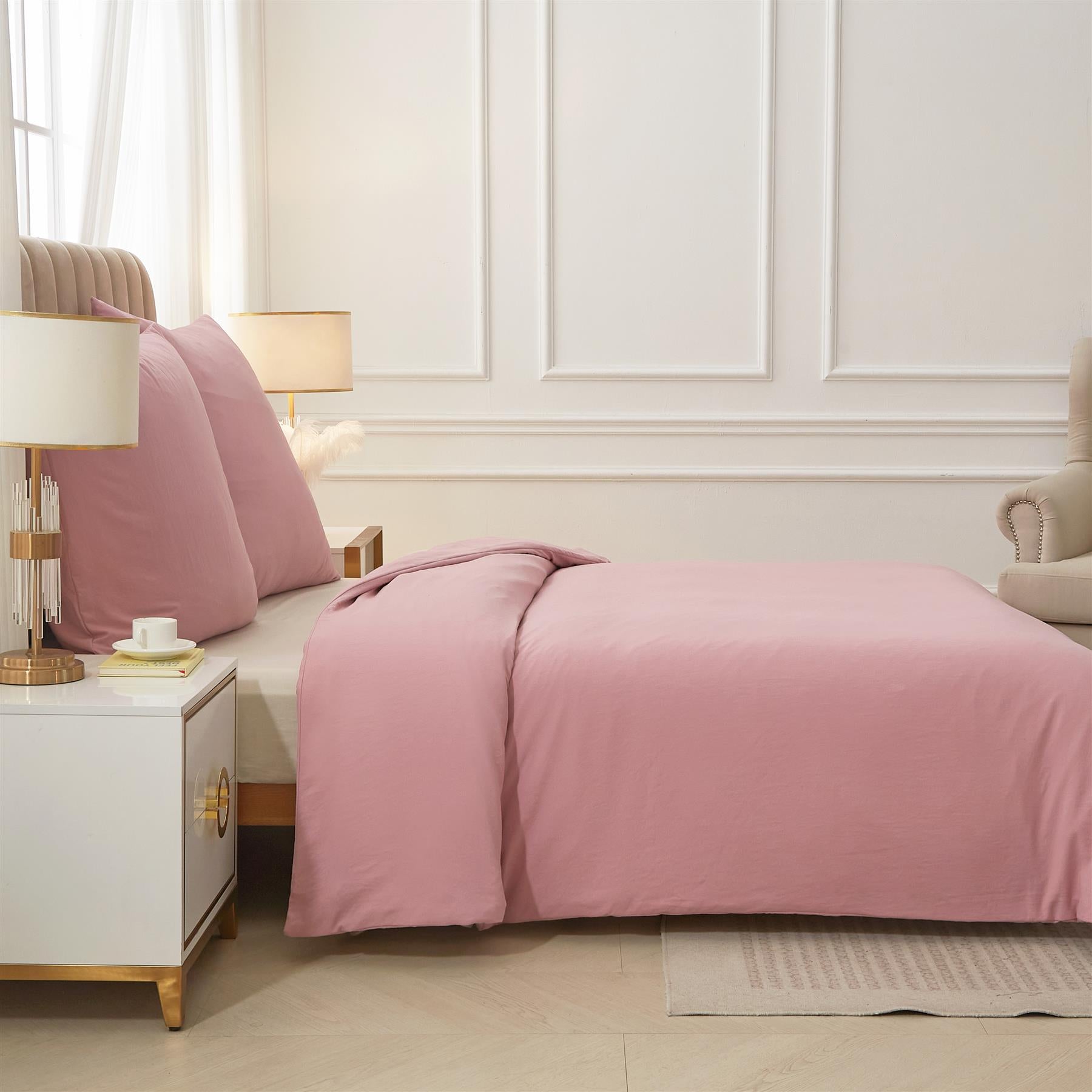 Meeallhome Parure de housse de couette lavée brossée 140 x 200 cm / 65 x 65 cm x 1 Beige rosé