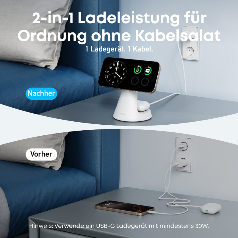 Anker MagGo chargeur sans fil 2-en-1 avec support dock - Blanc