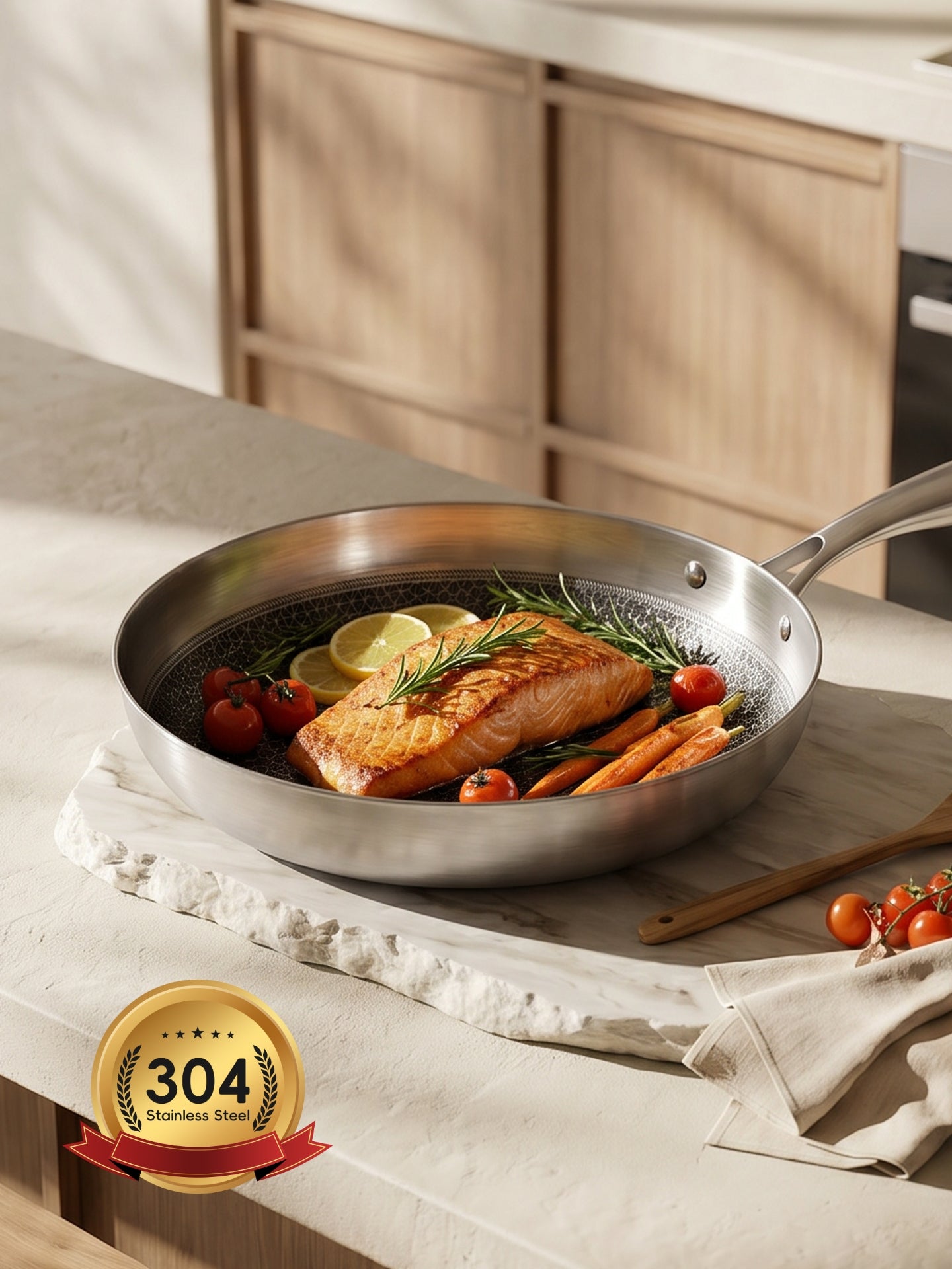 PURE COOK Set de 3 poêles à frire en acier inoxydable|20 cm|26 cm|30 cm|Poêles à bord coupé 304|Ustensiles de cuisson durables pour cuisine à domicile