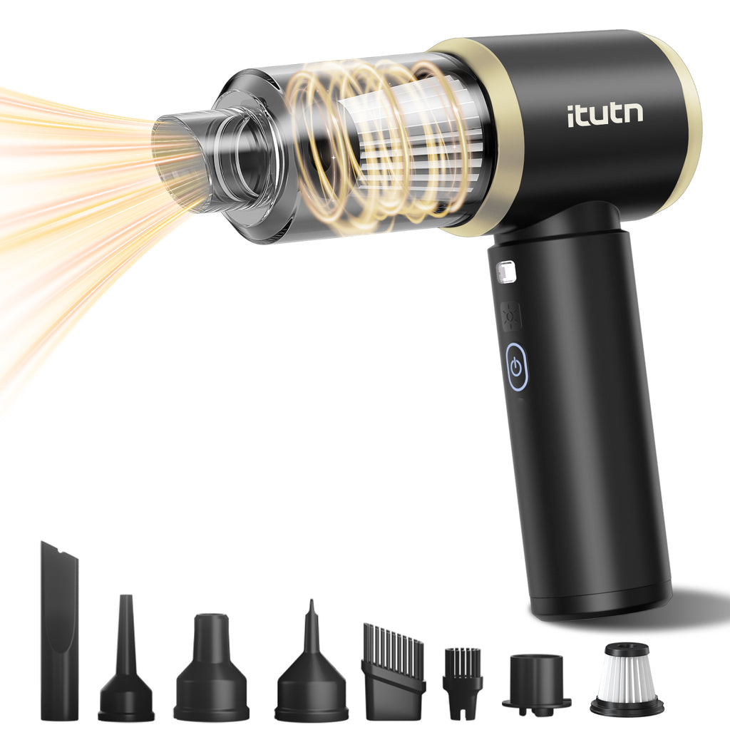 Aspirateur voiture sans fil portable Y8-Max avec éclairage LED | Puissance d'aspiration 18 000 PA | Mini aspirateur 5-en-1 & souffleur à air comprimé | Aspirateur à main pour maison