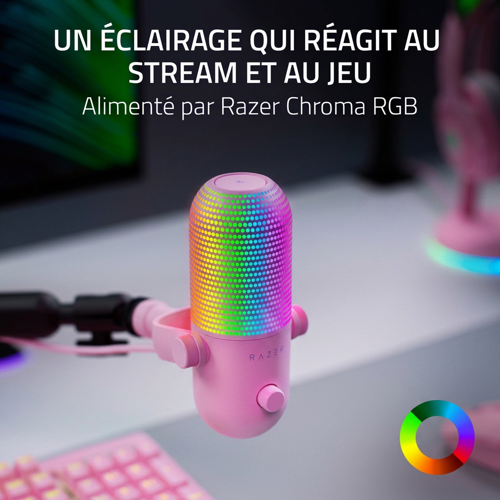 Razer Naga V3 Édition Quartz Rose USB Microphone de Bureau Capacitif