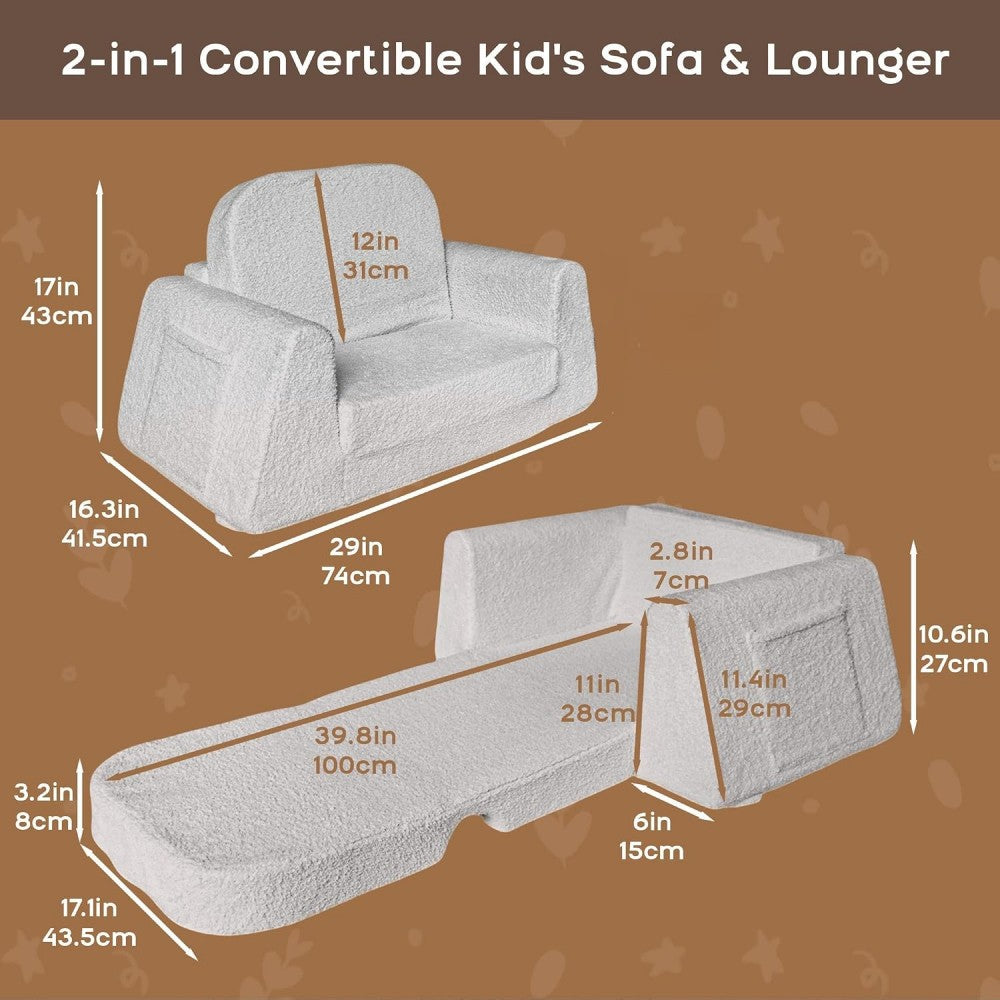 BanaSuper Canapé pour enfants, Chaise haute convertible 2-en-1, Lit pliant confortable pour enfants, Canapé et fauteuil en peluche pour enfants, Extra robuste avec base large, Housse lavable en machine, Cadeau pour garçons et filles, Gris