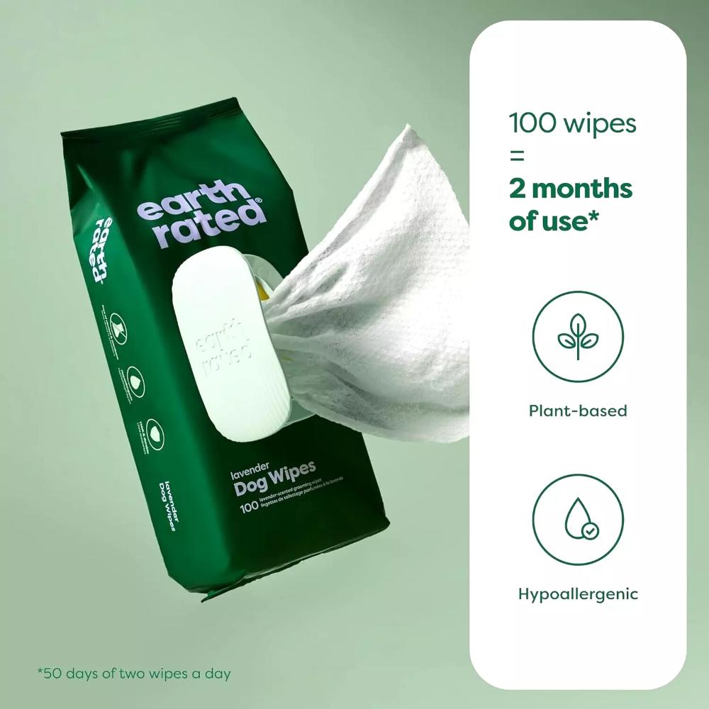 Earth Rated Lot de 100 lingettes pour chiens à la lavande