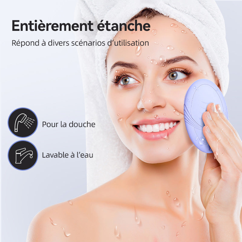 Sunluxy JMY-103 Brosse nettoyante pour le visage, 5 modes de vibration, nettoyage doux avec tête en silicone, design portable avec anneau de suspension, soin beauté à domicile, violet