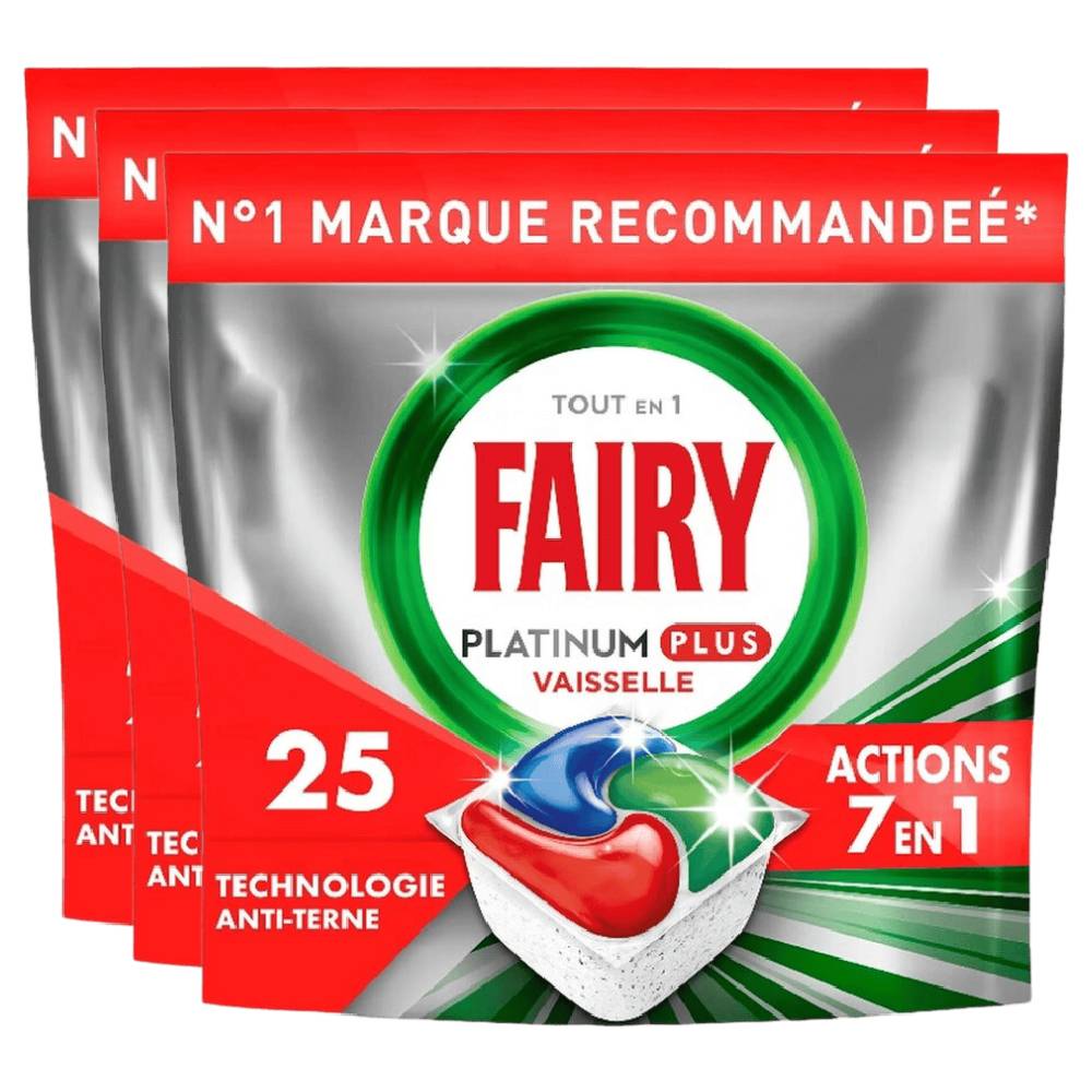 Fairy Platinum Plus Original Tablettes Lave-Vaisselle 3 x X25 (= 75 Tablettes)