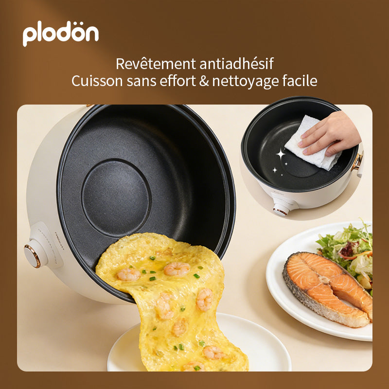 Plodon 1200W 5L Marmite Électrique Multifonction Avec Cuiseur Vapeur Cuve de Cuisson Antiadhésive Mijoteuse Avec Double Contrôle de Puissance Pour Ragoût, Cuisson Vapeur, Fondue