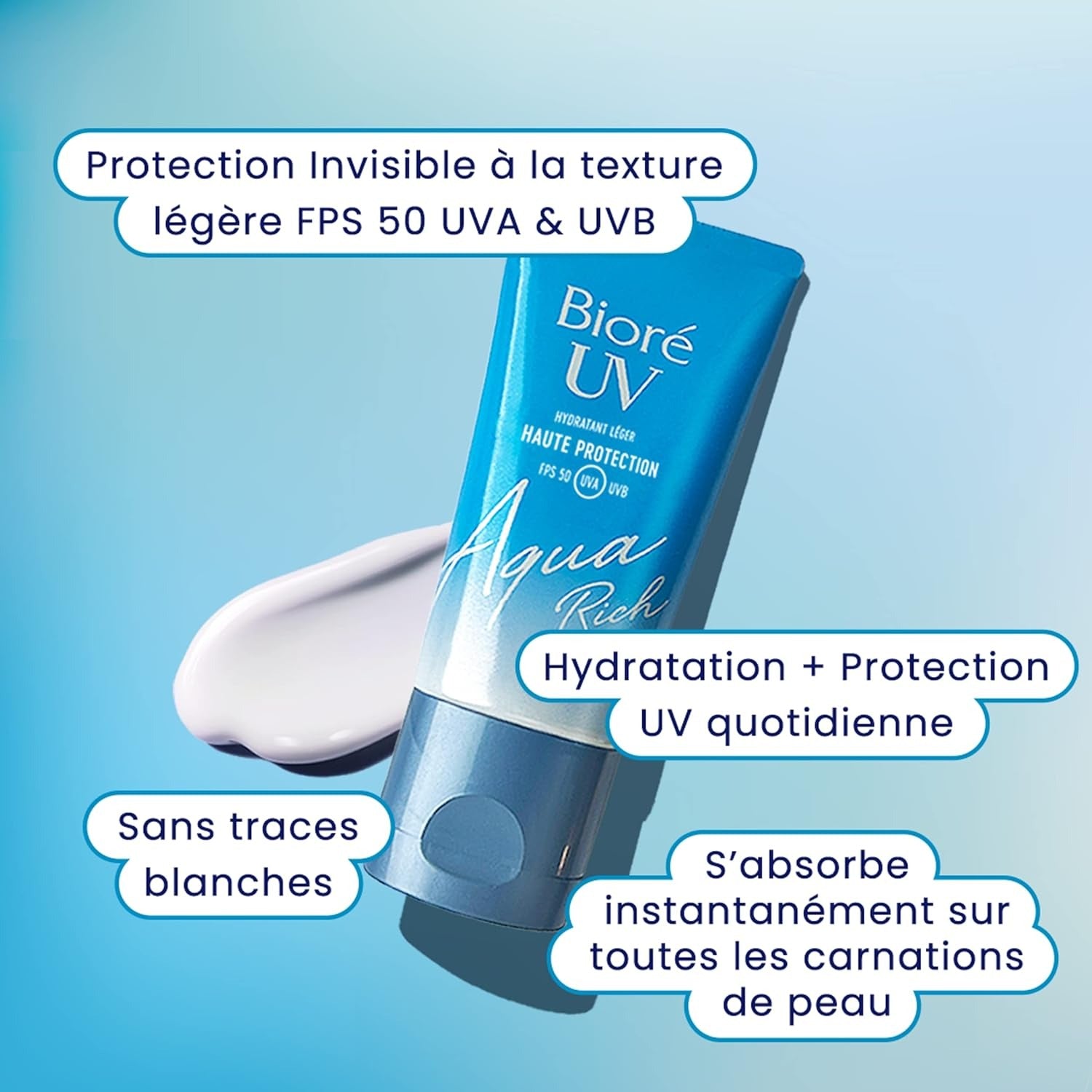 BIORE Aqua Rich UV Light Crème Visage SPF50 - 50 ml