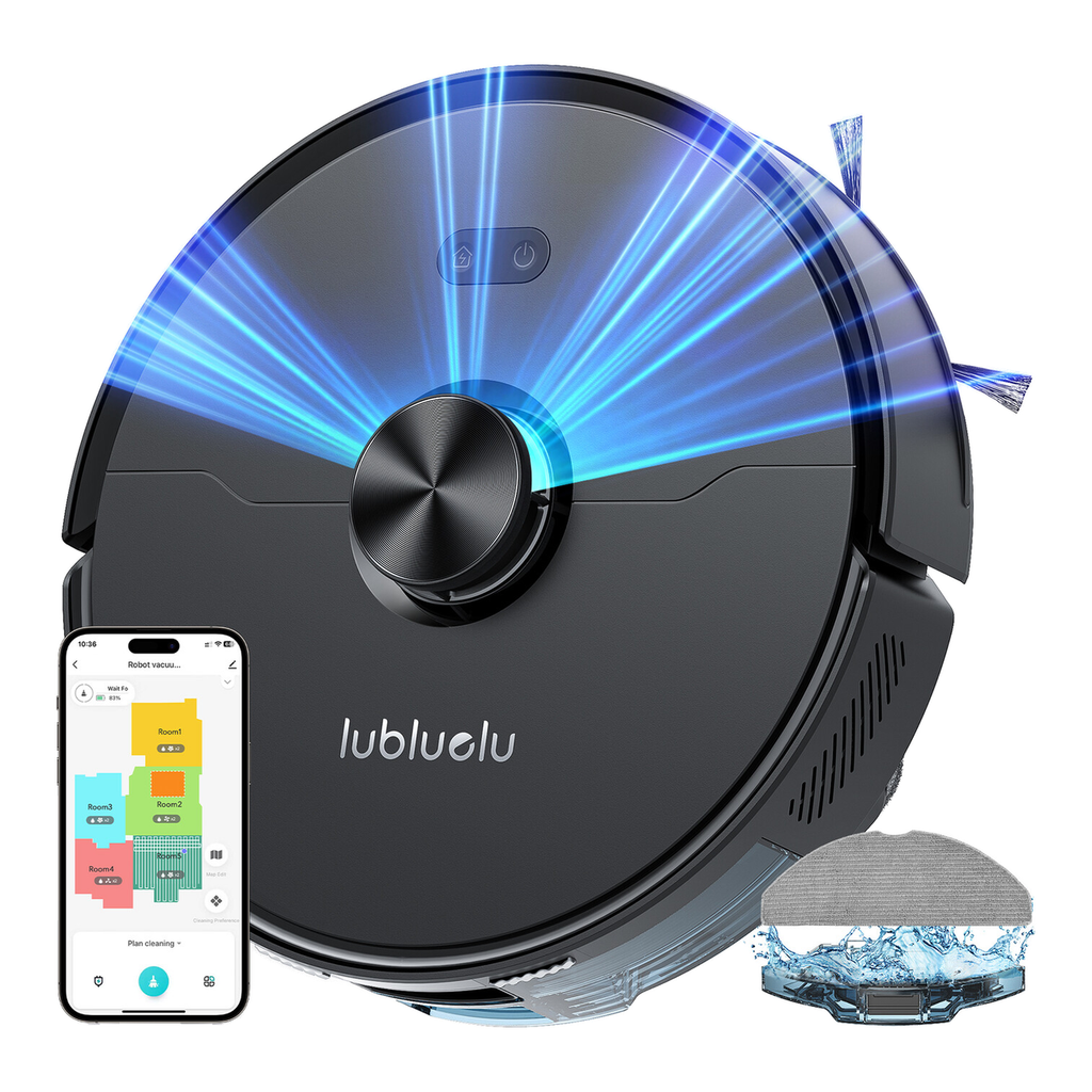 Lubluelu L15 Ultra Aspirateur robot 3-en-1 avec lavage, aspiration puissante de 4000 Pa, navigation laser, cartographie en 5 étapes, silencieux à 55 dB, contrôle via application, idéal pour les poils d’animaux, les tapis et les sols durs