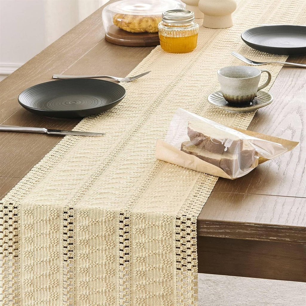 WhereHike Chemin de table bohème 5 pièces, chemin de table et sets de table, décoration de centre de table rustique style ferme pour salle à manger et cuisine