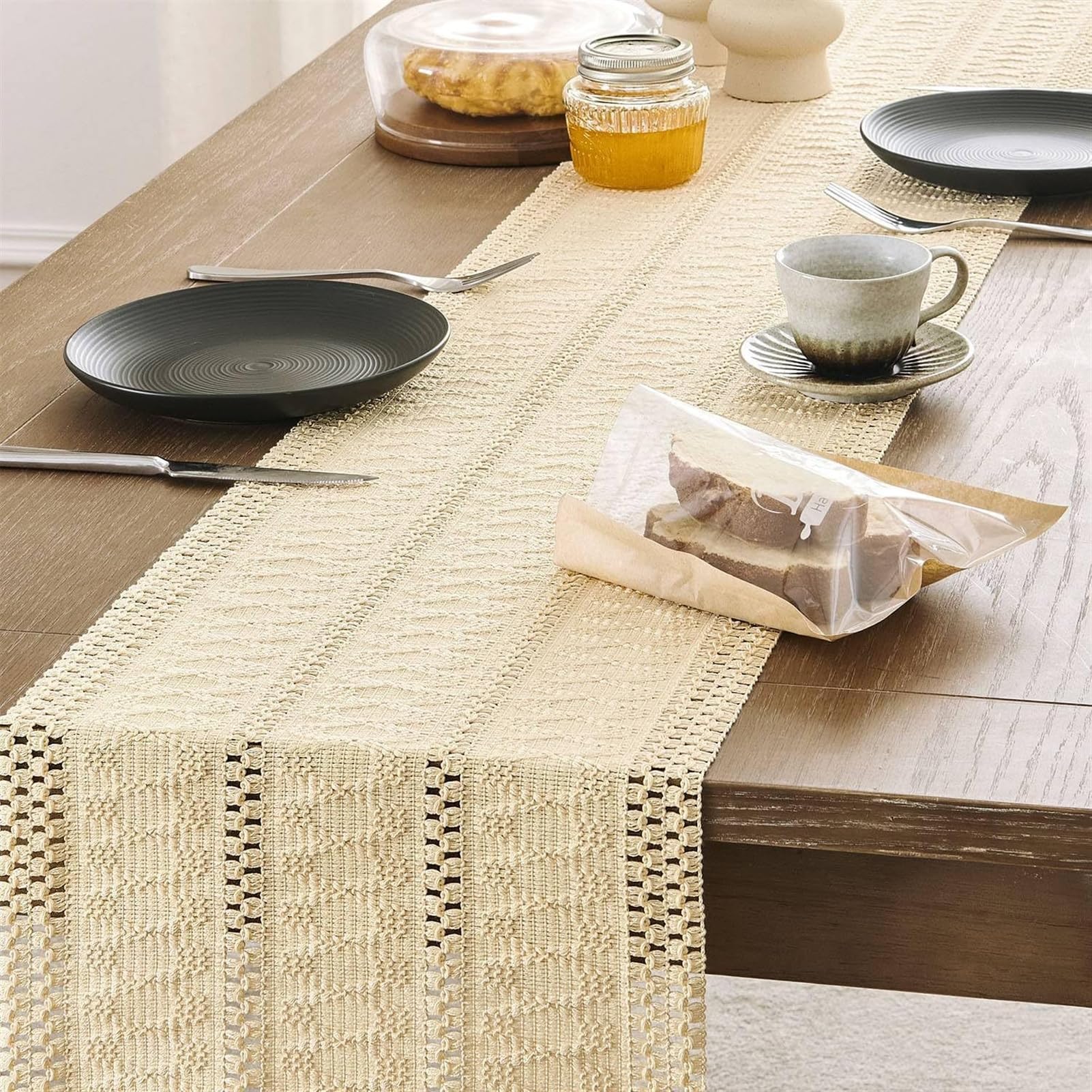 WhereHike Chemin de table bohème 5 pièces, chemin de table et sets de table, décoration de centre de table rustique style ferme pour salle à manger et cuisine