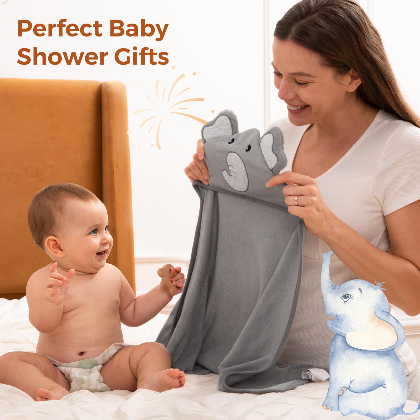 Momcozy Ensemble serviette de bain et lavettes en mélange polyester/coton M19FWXY01 (motif éléphant gris, 8 pièces)