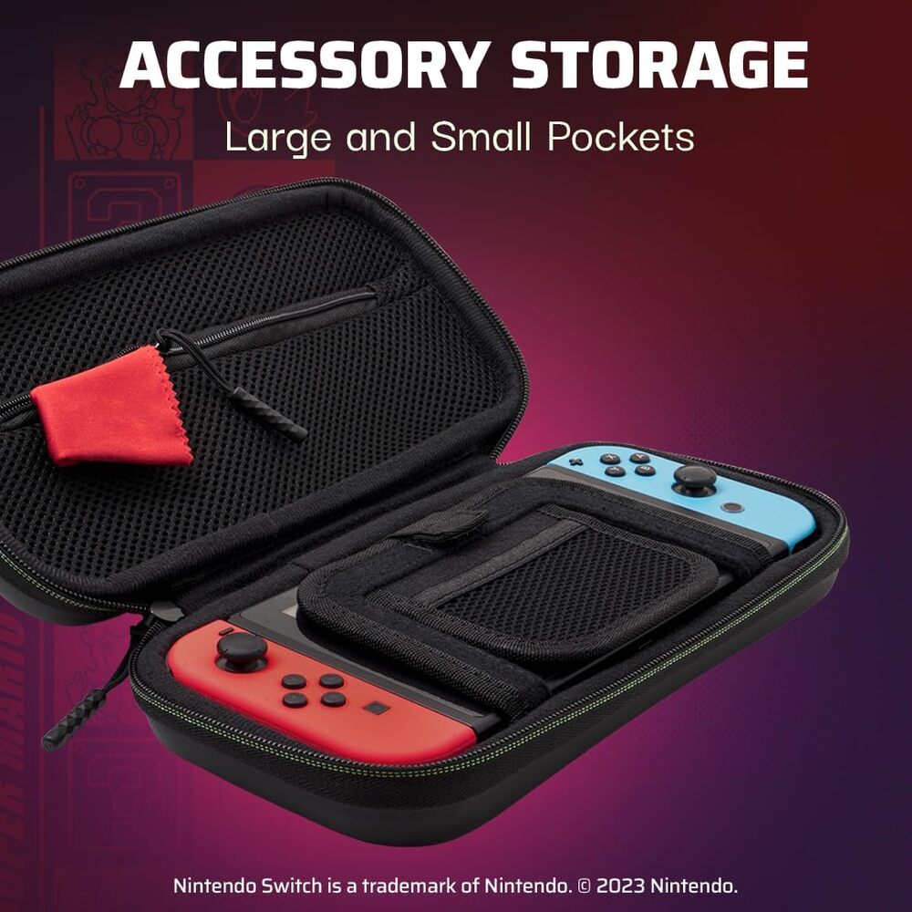 PDP Sacoche Rigide Travel Case Plus Nintendo Switch, Switch Lite et Switch OLED - Poches Accessoires - Licence Officielle Super Mario - Design Lumineux 3D - Motif Glow Super Icon - Rouge