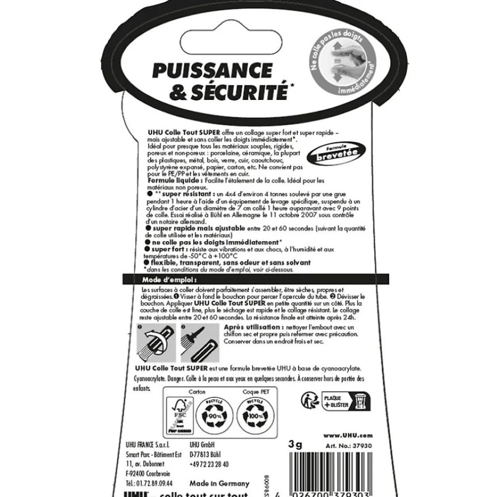 UHU COLLE TOUT SUPER FORMULE RENFORCEE LIQUIDE Tube 3 g