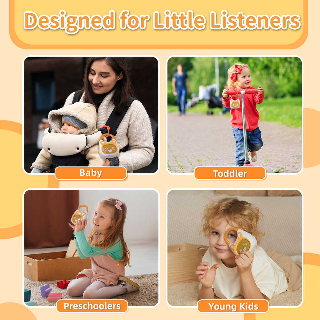 alilo Lecteur de Musique Portable pour Enfants Pocket Bunny, Jouet Musical pour Tout-Petits 1-3-5 Ans, Préchargé avec 120+ Histoires/Musiques/Berceuses/Bruit Blanc, Son Haute Fidélité, Enceinte Bluetooth de Voyage (avec Sangle et Anneau)
