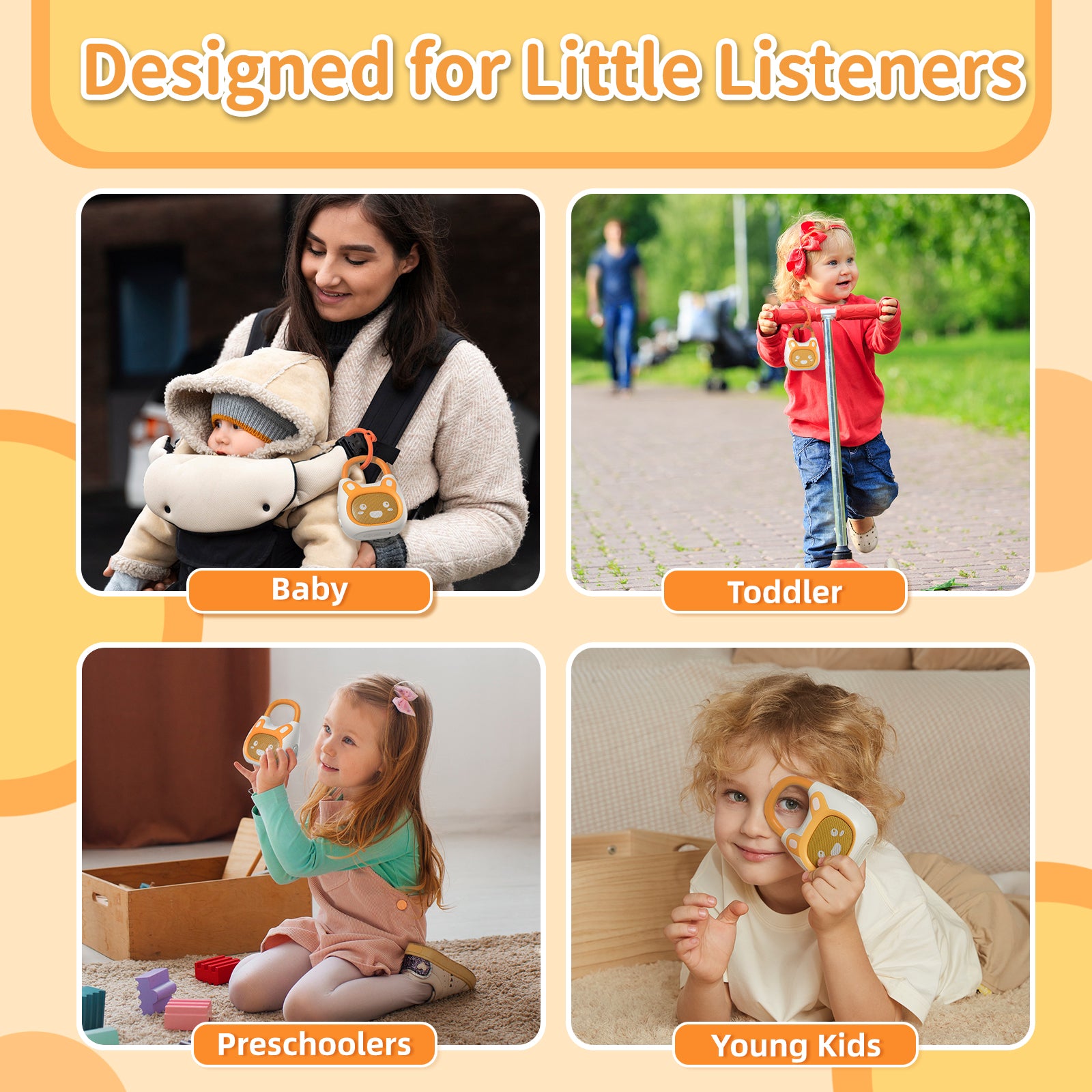 alilo Lecteur de Musique Portable pour Enfants Pocket Bunny, Jouet Musical pour Tout-Petits 1-3-5 Ans, Préchargé avec 120+ Histoires/Musiques/Berceuses/Bruit Blanc, Son Haute Fidélité, Enceinte Bluetooth de Voyage (avec Sangle et Anneau)