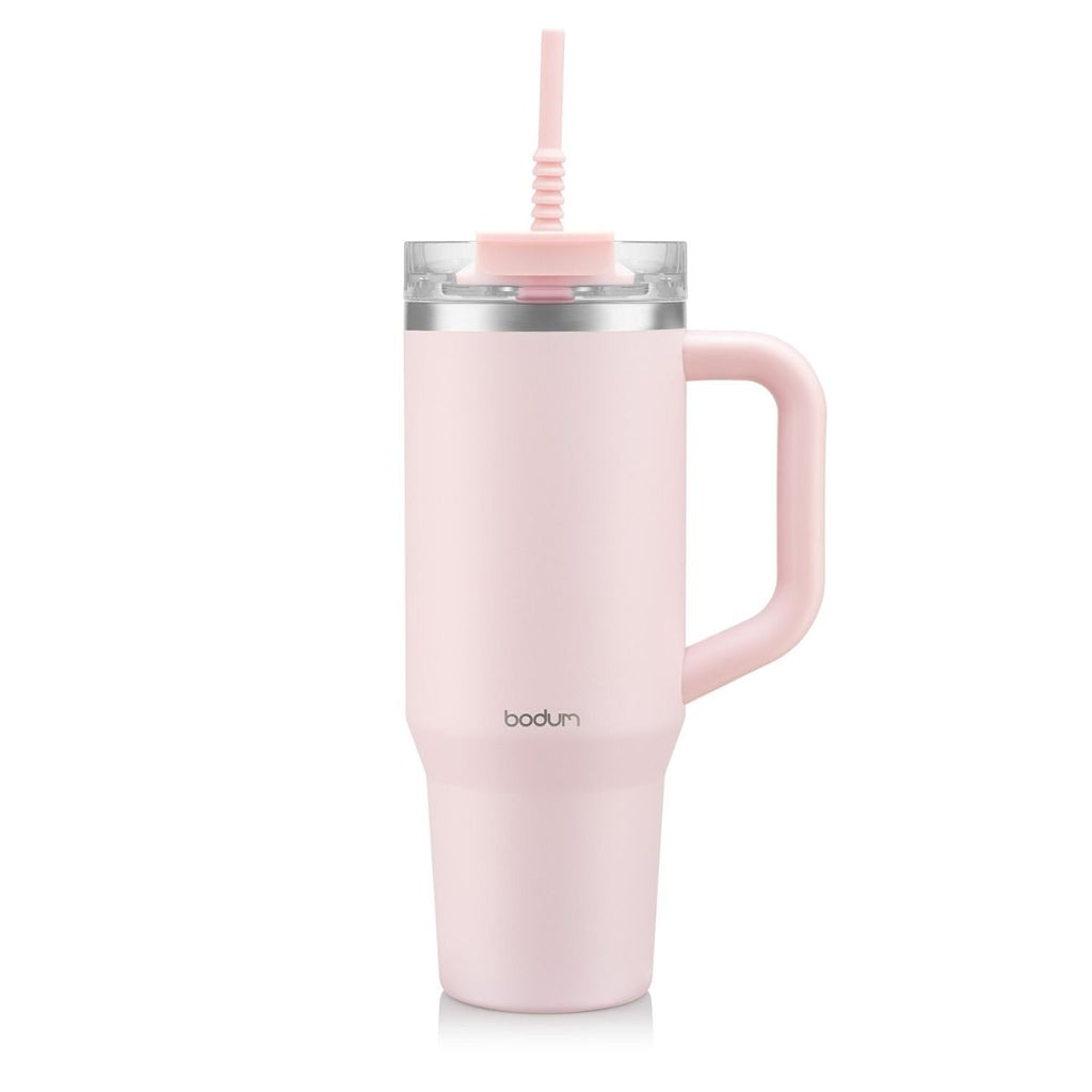Bodum Gobelet de voyage avec paille, anse et couvercle rose poudré - 1,2 L
