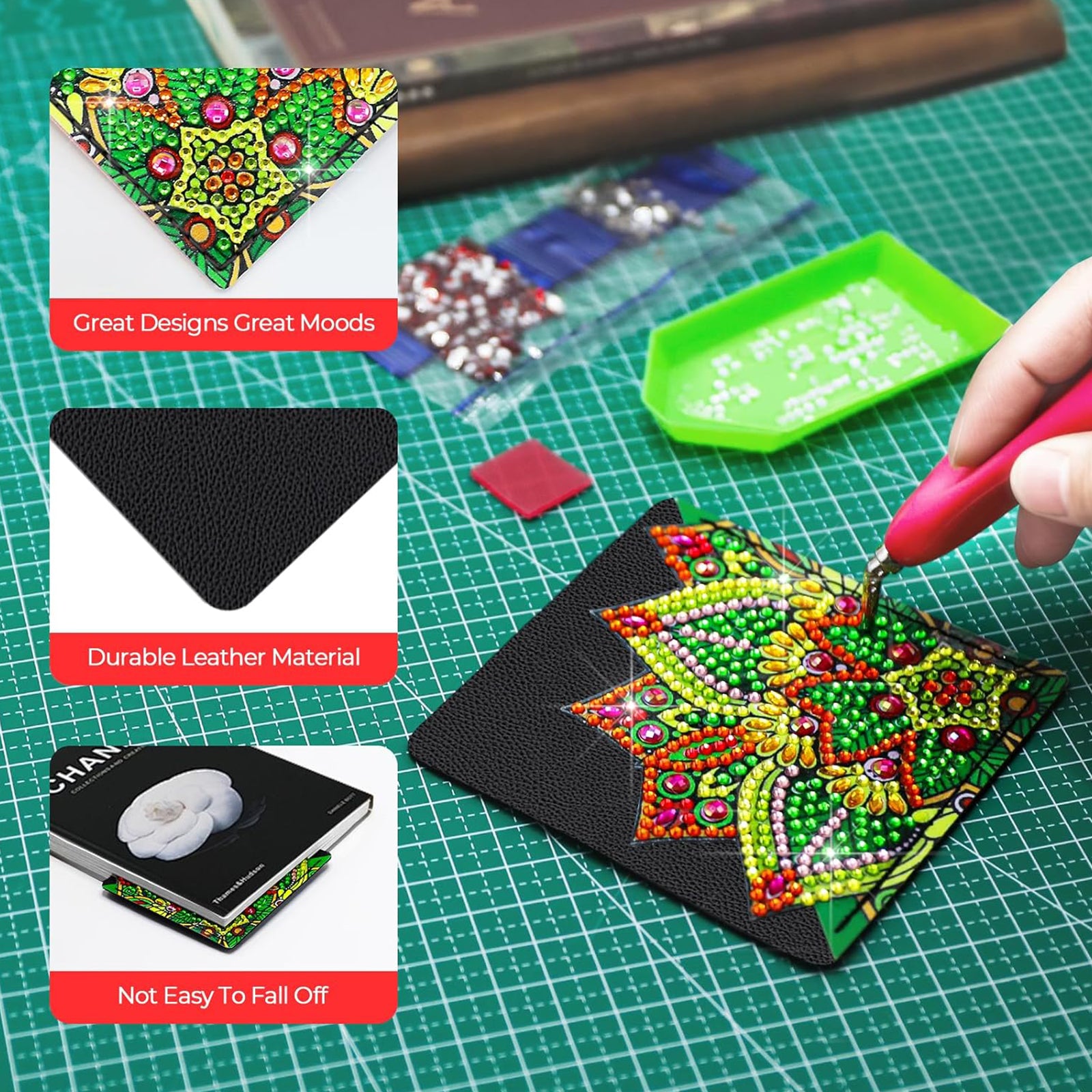 Ju7cer Lot de 8 Marque-pages de Peinture aux Diamants - Ensemble de Loisirs Créatifs Art aux Diamants Cristal Lotus Noir | Pour Adultes et Femmes 4×4 Pouces (10×10 cm)
