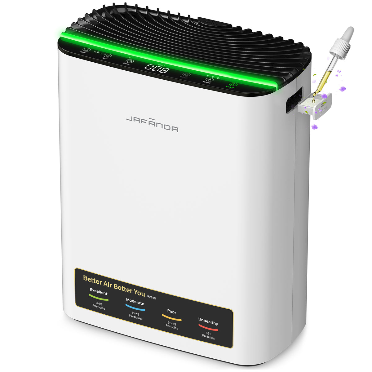 JAFANDA Purificateur d'air maison, Jusqu'à 1226 ft², Filtre True HEPA avec Affichage PM2.5, Mode sommeil 20 dB, Élimine Poils d'animaux, Odeurs, Poussière, Fumée, Pollen et Allergènes
