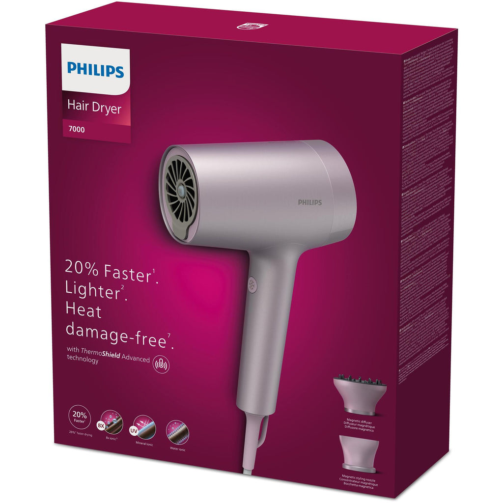 PHILIPS Série 7000 BHD723/10 Sèche-cheveux avec technologie ThermoShield Advanced, protection contre la chaleur extrême, ions minéraux pour réduire les dommages causés par les UV, concentrateur et diffuseur - Gris