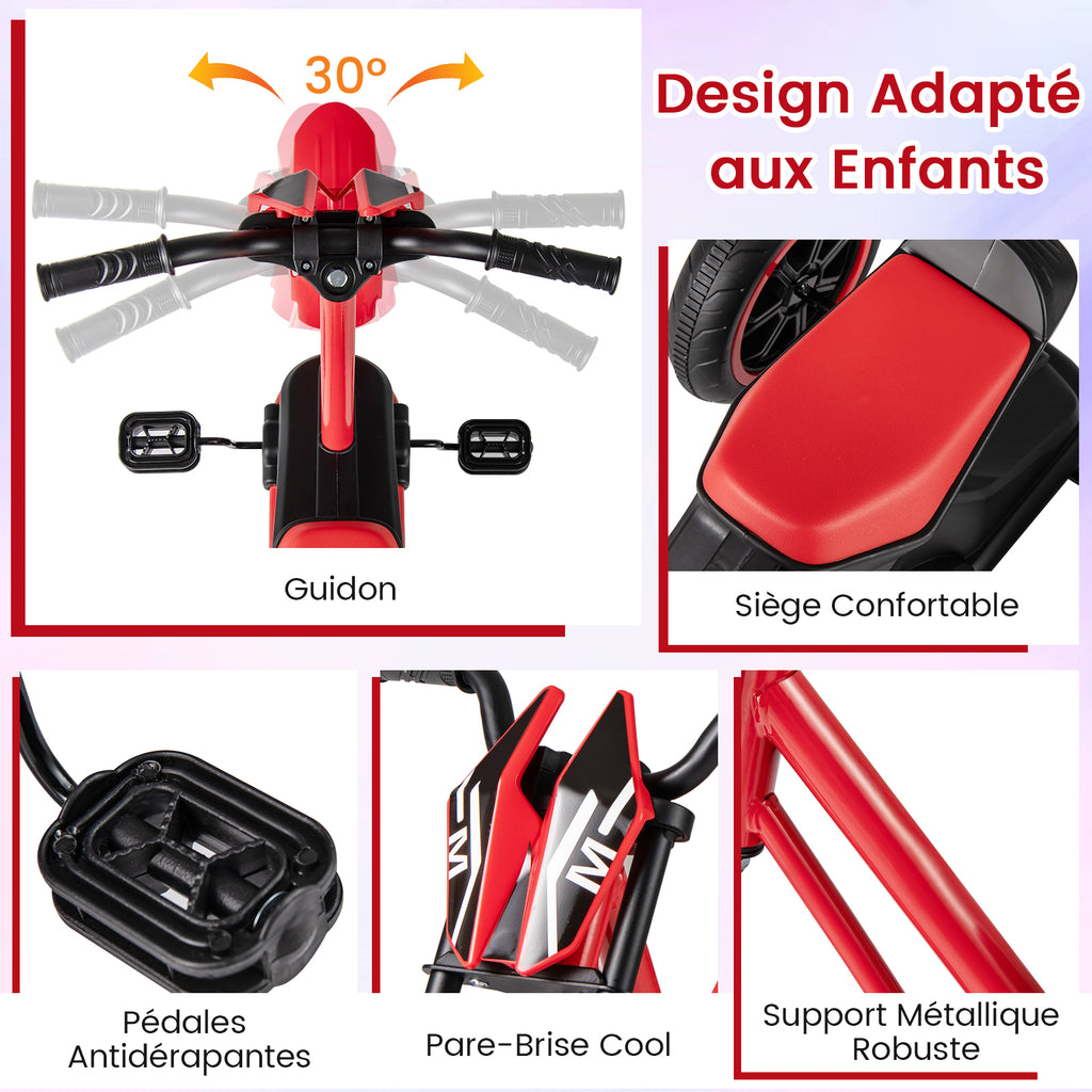 Costway Vélo enfant à trois roues avec pédales et guidon Rouge