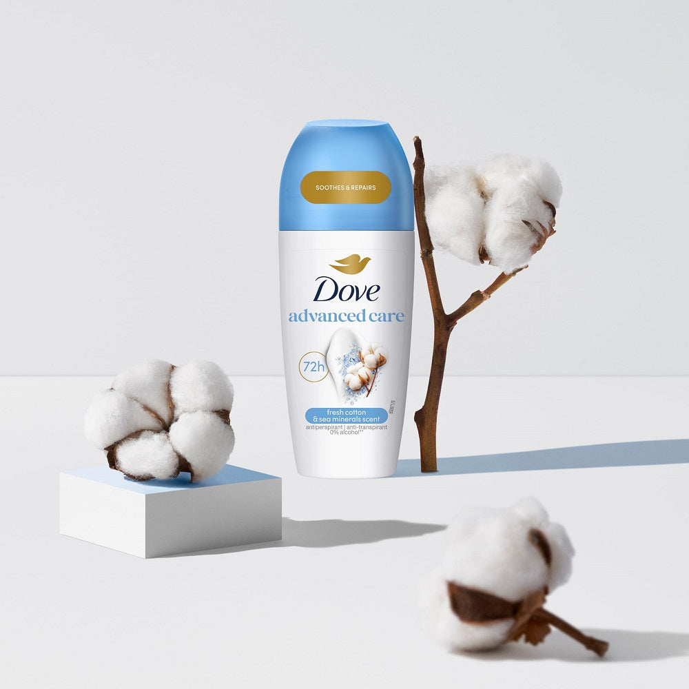 DOVE Apaise & Aide à Réparer Anti-Transpirant Roll-On Coton Frais & Minéraux Marins 72 h 50 ml