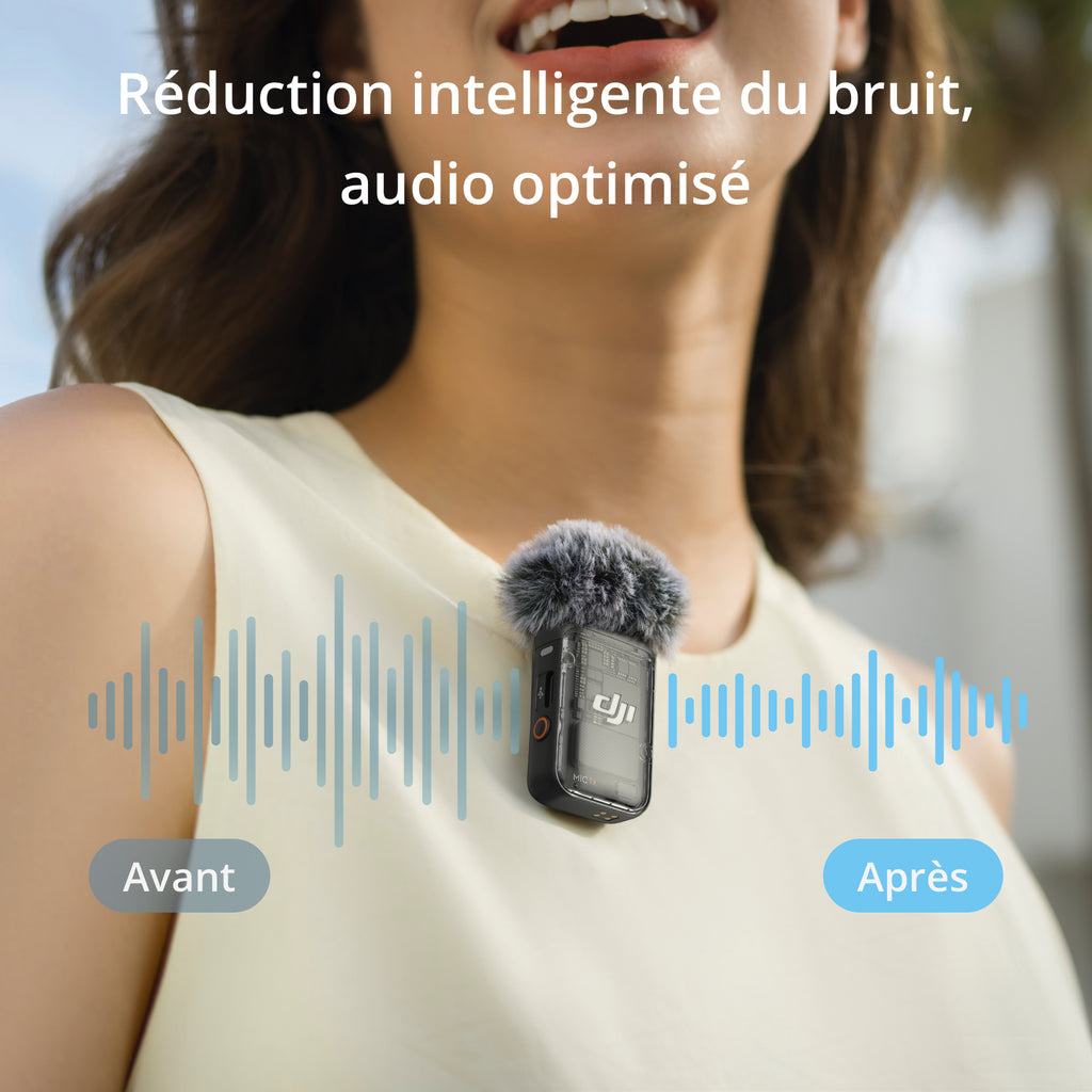 DJI Mic 2 Microphone sans fil avec réduction intelligente du bruit, enregistrement 32 bits, son optimisé et portée de 250 m - 1 émetteur + 1 récepteur