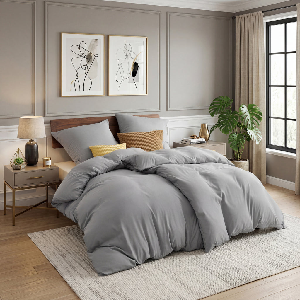 Parure de lit 4 pièces 135 x 200 cm - Gris - 2 housses de couette 135 x 200 cm et 2 taies d'oreiller 80 x 80 cm - Certifié Öko-Tex - En microfibre de 90 % de polyester