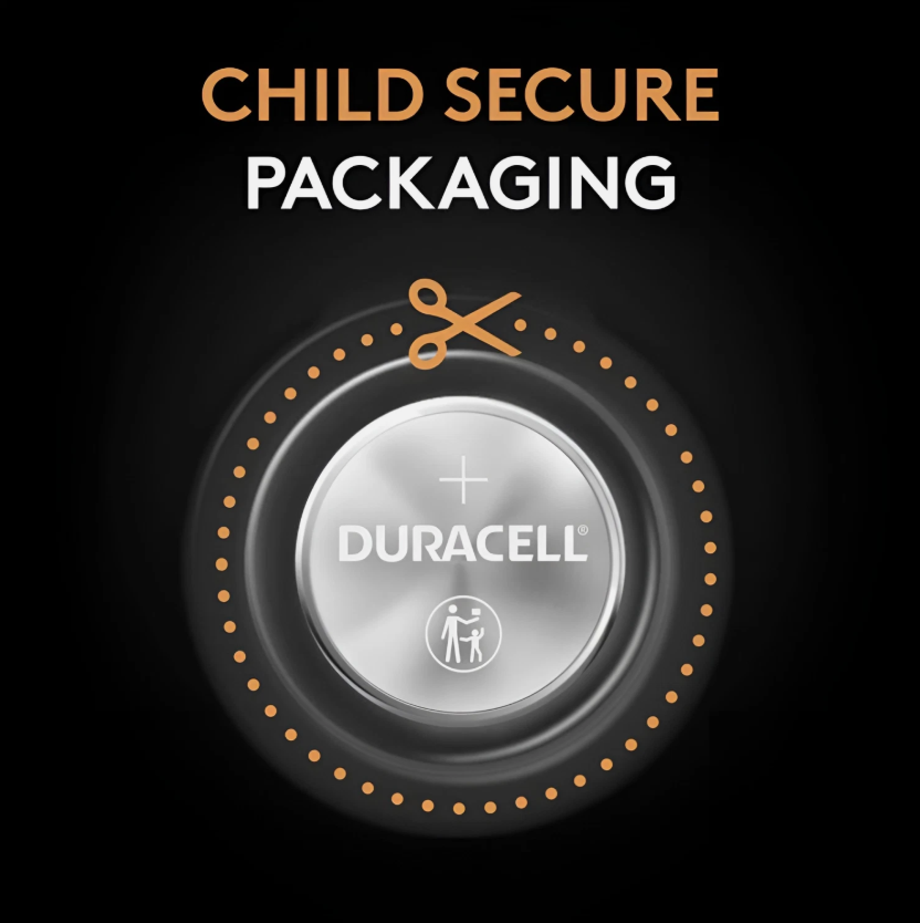 DURACELL CR2016 Lot de 4 piles boutons au lithium 3 V, longue durée garantie, technologie sécurité enfant, pour clés électroniques / télécommandes / montres fitness, emballage sécurité enfant