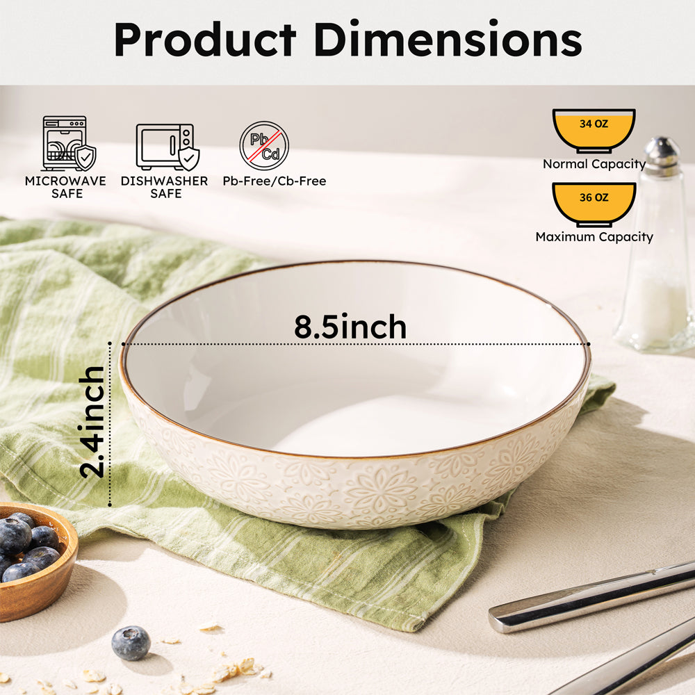 Dafuceramic Bols à Pâtes 21,5 cm, 1 L Bols de Service, Lot de 4 Bols à Salade en Céramique Empilables et Robustes, Idéal pour Cadeau de Maison ou Fêtes, Blanc Multicolore