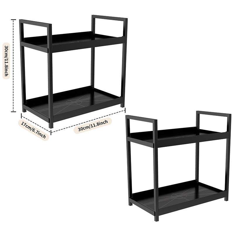 VIVREAL Étagère de rangement multifonctionnelle – Noir, fer forgé et polypropylène, organisateur de comptoir double couche, S3030B