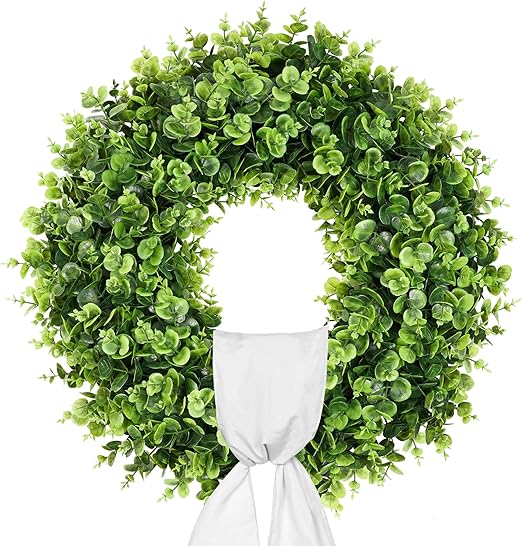 DDHS Grande couronne de buis de 24 pouces avec ruban - 1 pièce