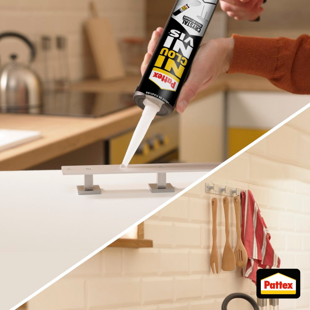 Pattex – Ni Clou Ni Vis Crystal (cartouche de 290 g) – Colle de fixation extra forte pour intérieur et extérieur – Mastic transparent multi-matériaux