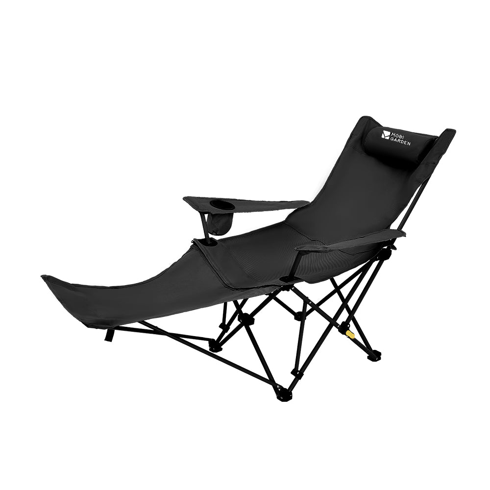 Mobi Garden, Chaise pliante inclinable confortable pour l'extérieur et la maison, Noir, Réglable à plusieurs angles, Assise large de 56 cm, Capacité de charge élevée, Durable et résistante à l'usure
