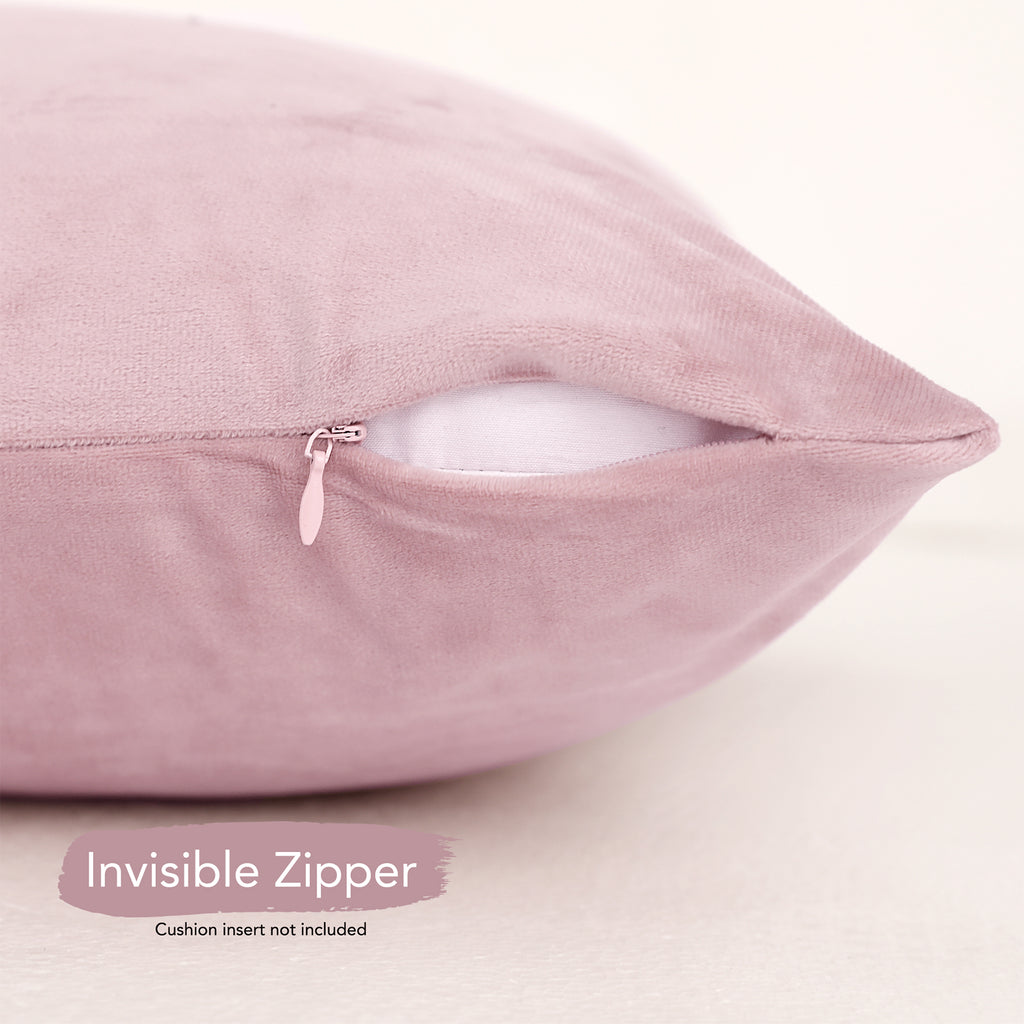 Deconovo Housse de coussin en velours néerlandais, coloris rose, 45 x 45 cm, 1 pièce