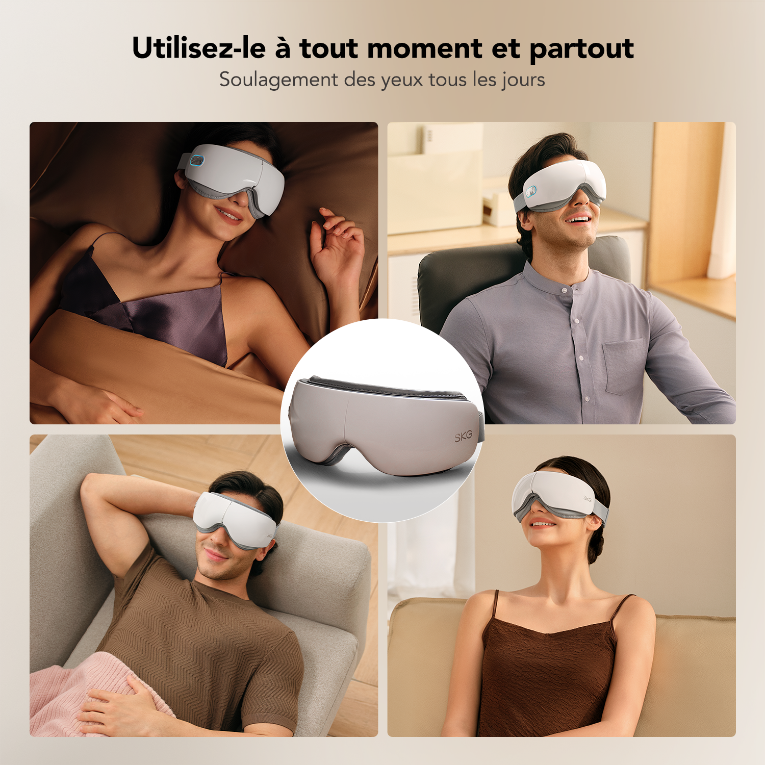 SKG ES500 Appareil de massage pour les yeux Faible bruit et PU ultra doux et respectueux de la peau Soulager la fatigue oculaire Cadeau pour l'être aimé