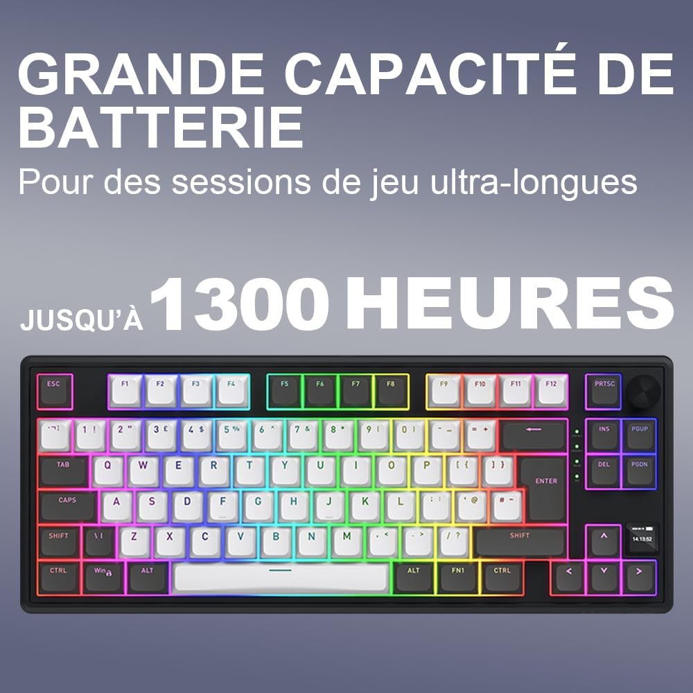 Hator Clavier Gamer sans fil magnétique Skyfall 80 Pro TKL RGB - AZERTY - Noir
