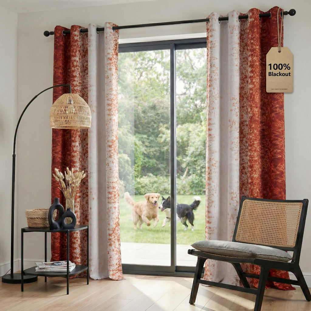 Rideaux Occultants 100% PONY DANCE, Motif Subtil Texturé Terre Cuite Mottelé, Isolation Thermique, pour Chambre ou Salon, Lot de 2 Panneaux, 132 x 220 cm