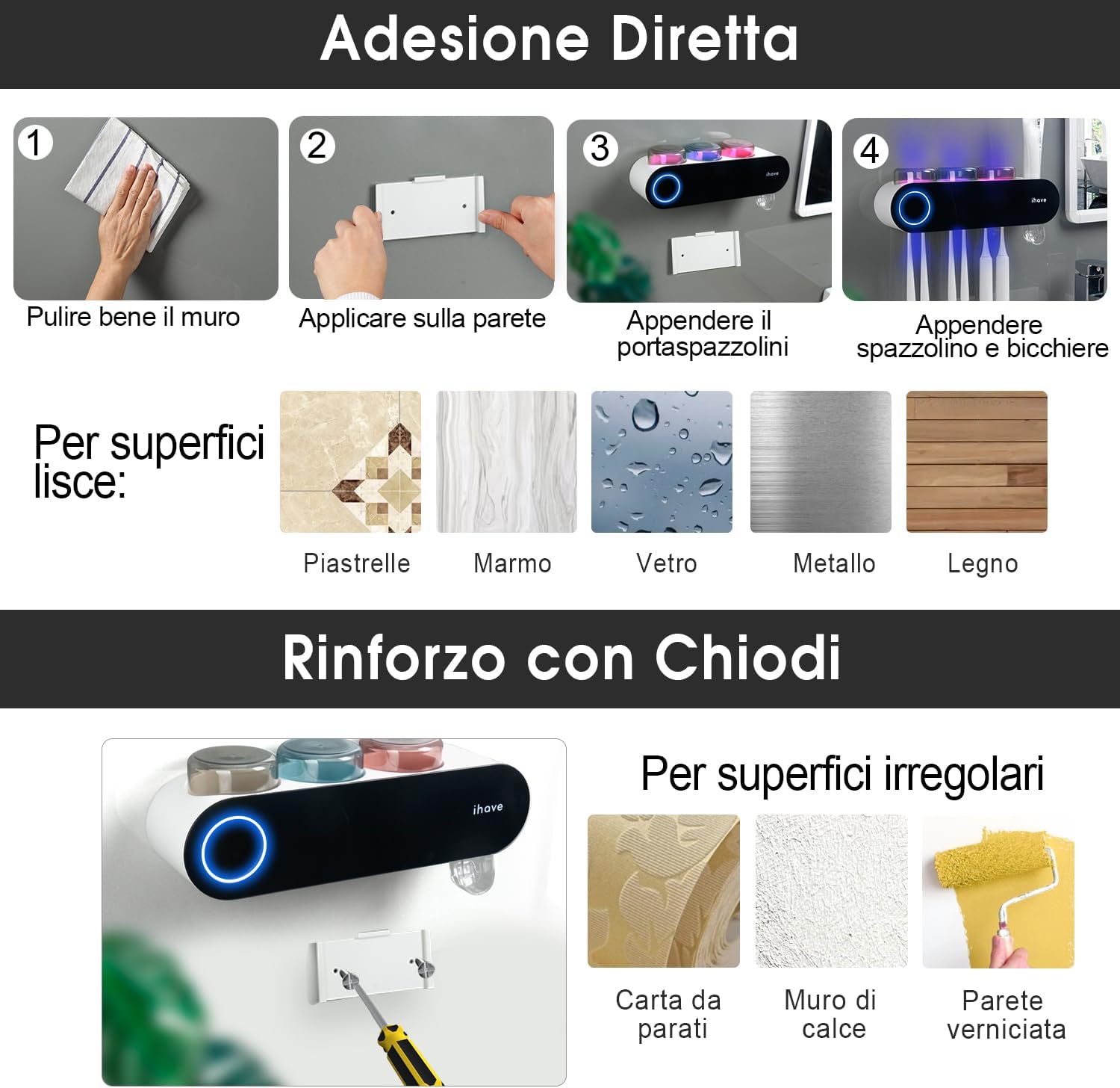 iHave Désinfecteur de brosses à dents F1103 avec porte-brosse à dents