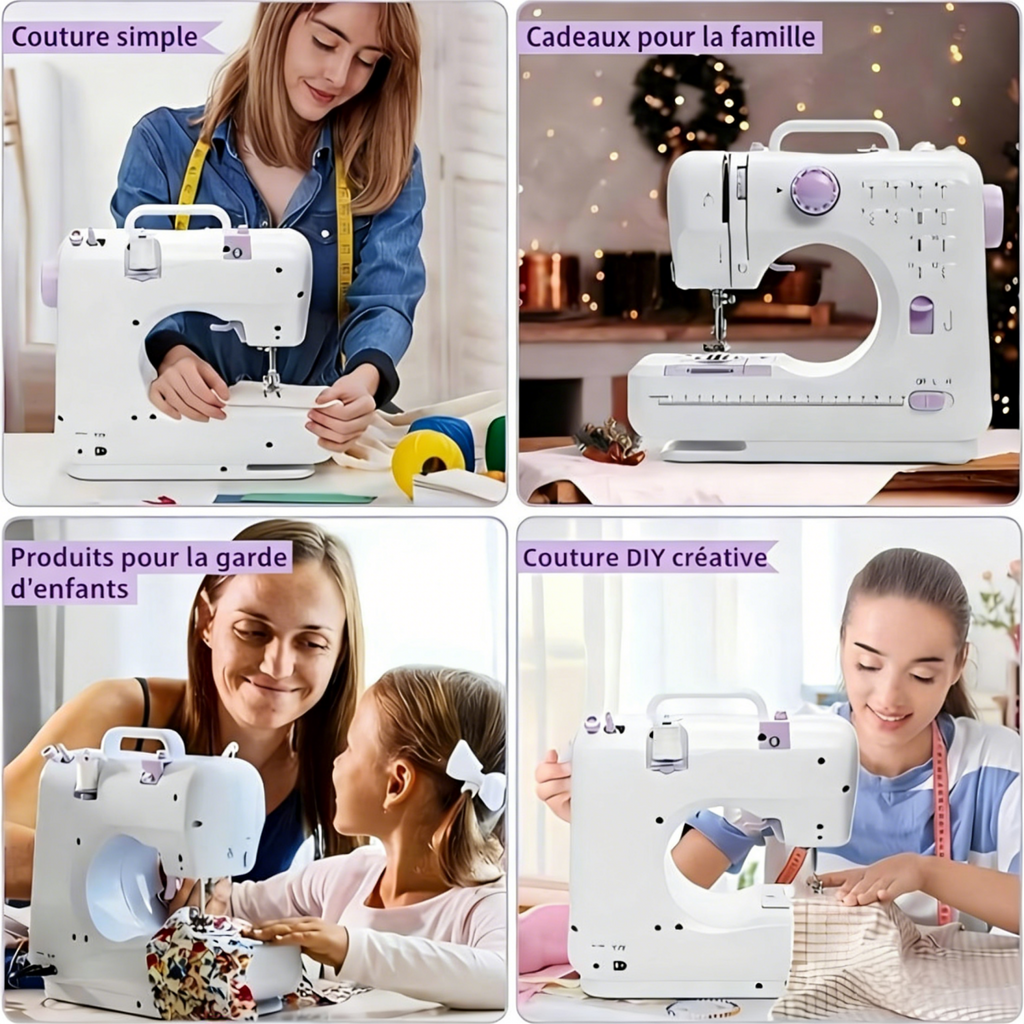 IAGREEA Mini machine à coudre YASM-505A Violet pour débutants, marche arrière, portable, multifonction, réparations domestiques et loisirs créatifs, 12 points intégrés