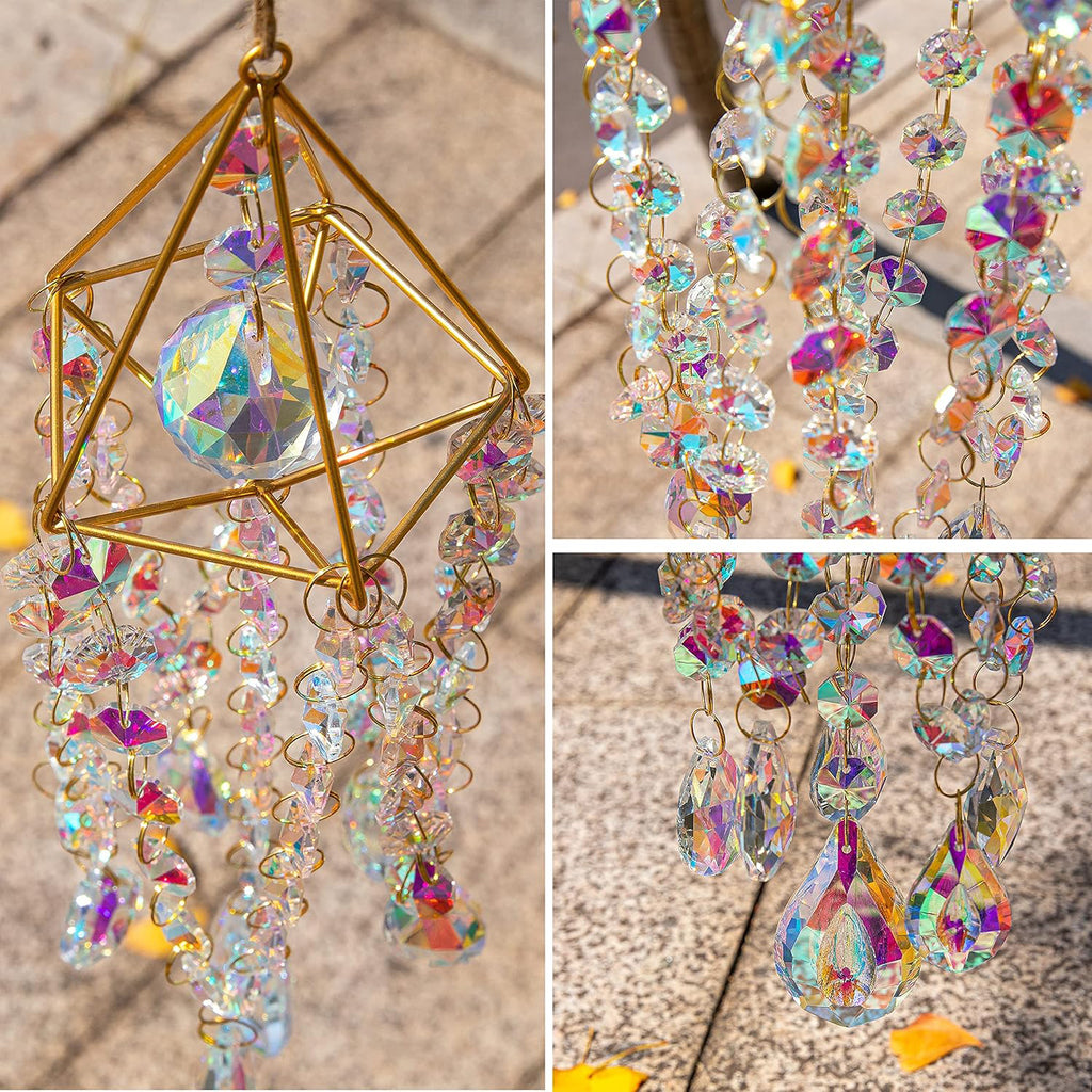 Ju7cer Carillon à vent en cristal irisé lumière et ombre 1 pièce - Décoration de carillon à vent suspendu, Attrape-lumière de jardin, Créateur d’arc-en-ciel pour mariages, Indispensable de Noël