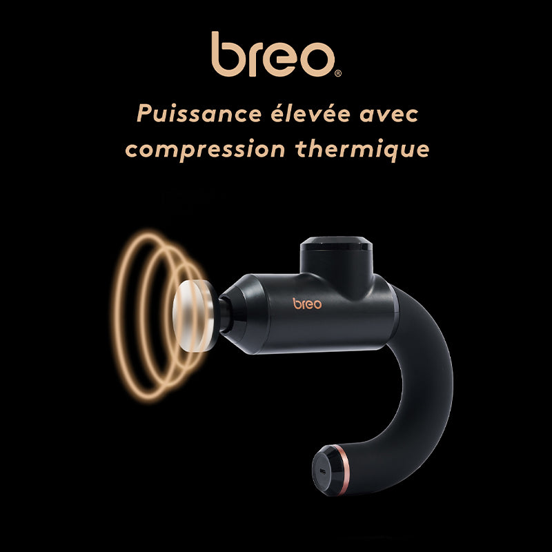 breo Sport-M0500 Pistolet de massage chauffant, appareil de massage à percussion des tissus profonds pour récupération musculaire, conception ergonomique, recharge USB-C