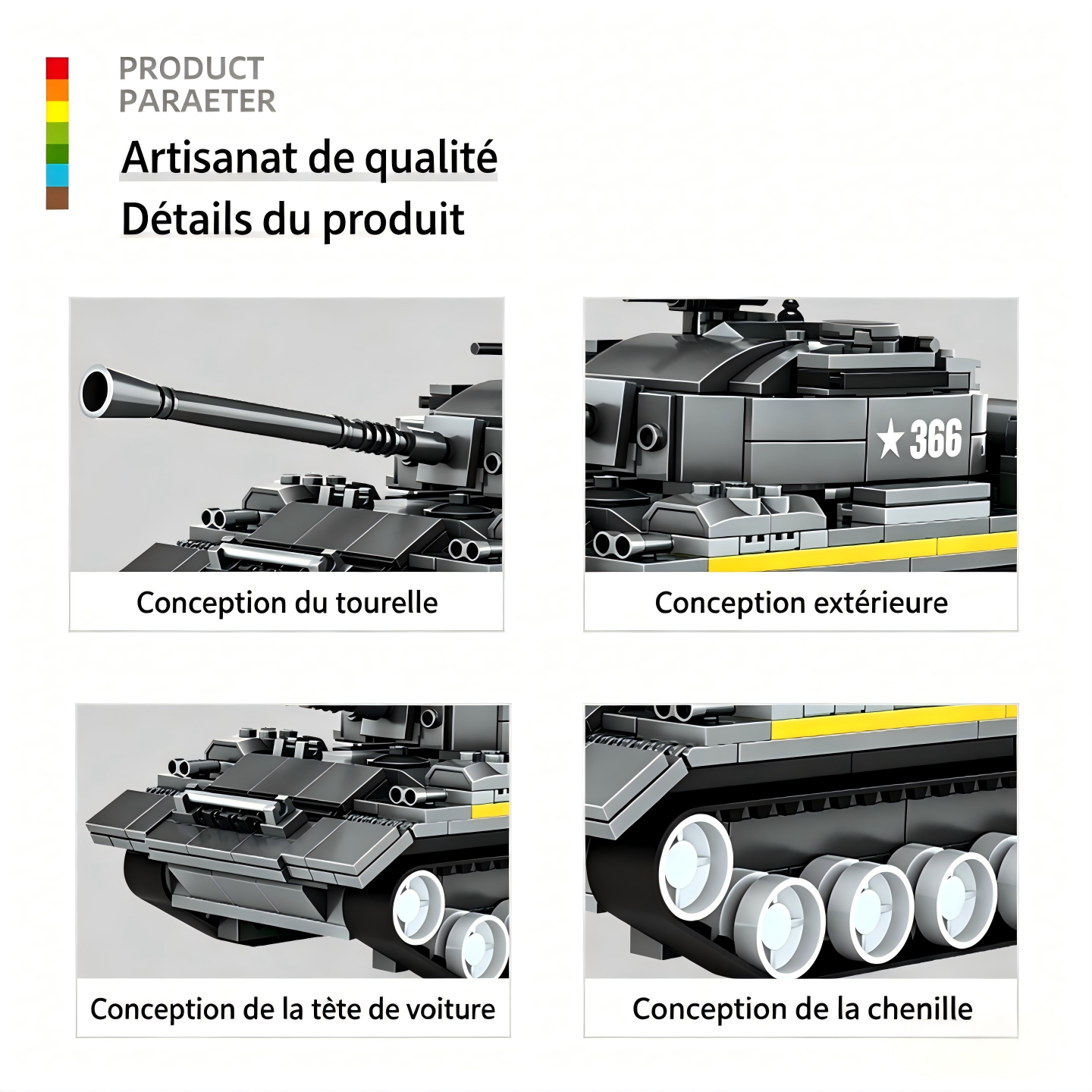 WANGE T‑54 Ensemble de Blocs de Construction 346 Pièces pour Tank Moyen pour Bricoleurs