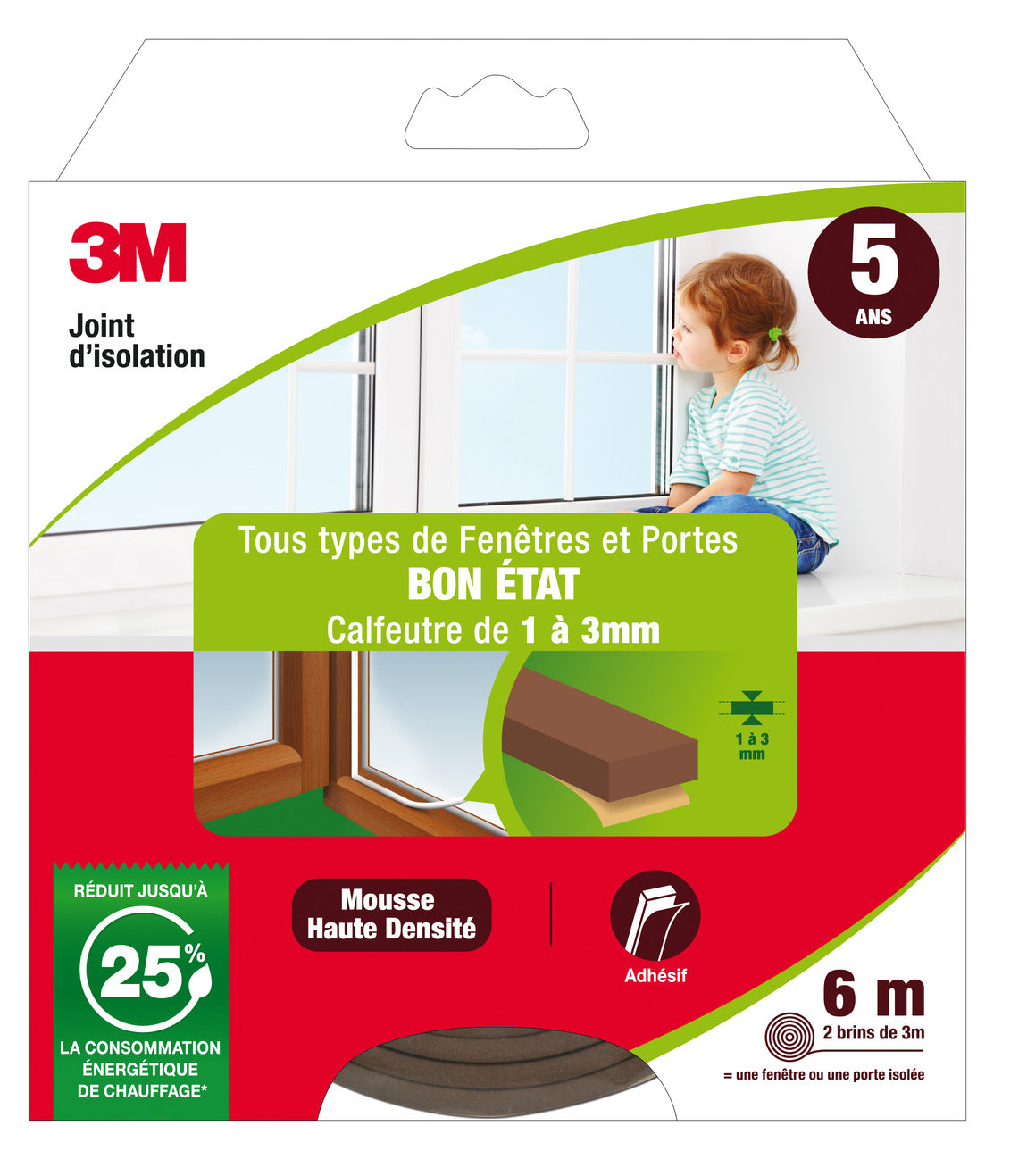 3M Bande d’étanchéité classique pour porte et fenêtre Bon état Marron marron 6 m