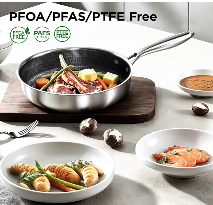 Poêle à frire antiadhésive en acier inoxydable 3 plis 26 cm