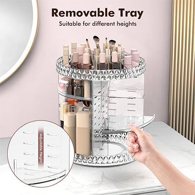 Vilscijon Porte-pinceaux de maquillage transparent rotatif, Organisateur de bureau pour rouge à lèvres et cosmétiques de grande capacité, Étagère de rangement transparente rotative pour crayons à sourcils