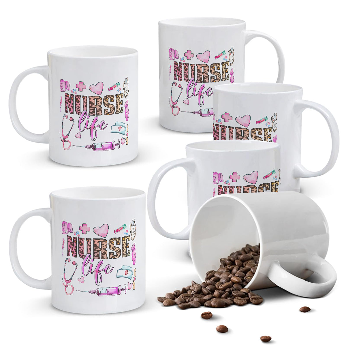 Alphynix Mug en céramique avec citation « Nurse Life », motif léopard et médical - 33 cl