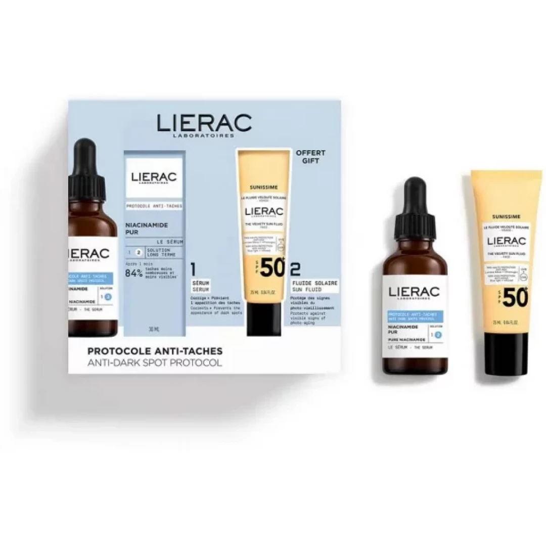 LIERAC Protocole Coffret Sérum Anti-Spots Niacinamide Pur 30ml + Fluide Velouté Solaire Visage SPF50+ 25ml Offert