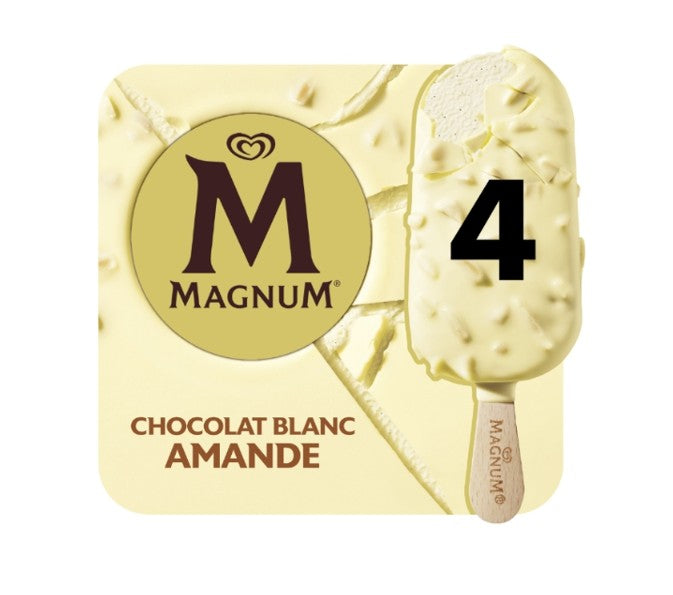 Magnum Bâtonnets de glace Chocolat Blanc Amande 4 x 100 ml
