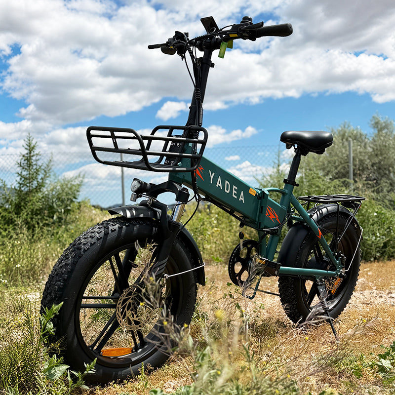 Vélo électrique pliable YADEA Rover à pneus larges, Vert, Pneus 20 × 4,0 pouces, Cadre en alliage d'aluminium, Longue autonomie 90-120 km, Batterie au lithium haute performance